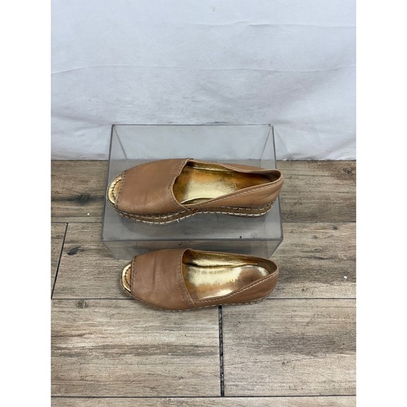 Prada Milano Espadrille Platform Wedge Peep Toe Leather Tan Shoes Size 39.5 - Picture 10 of 10